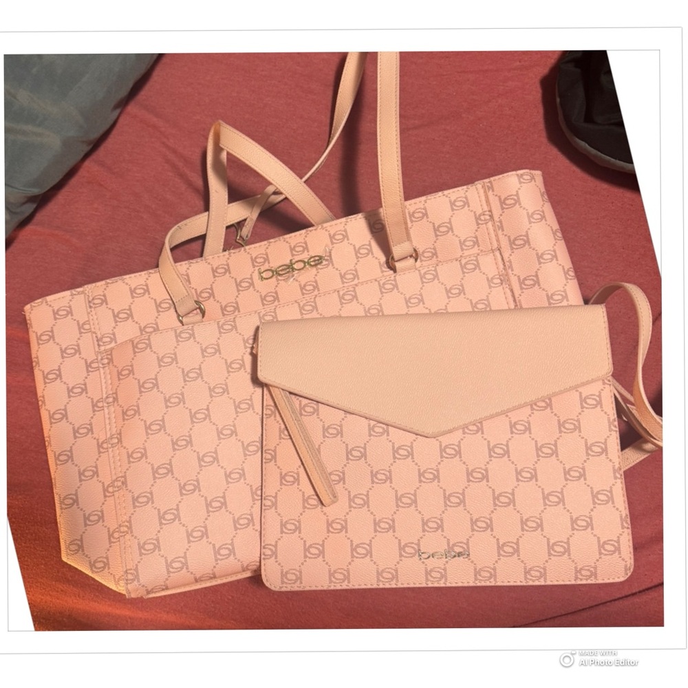 Bebe Pink Logo Tote Bag with Heart Charm - Picture 2 of 2